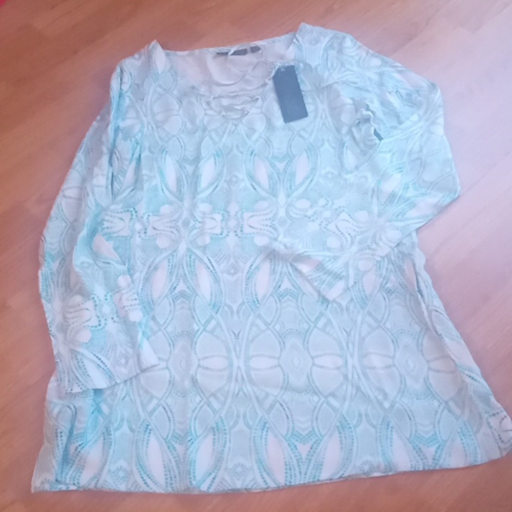 Catalina White and Light Aqua Lace Swim Coverup